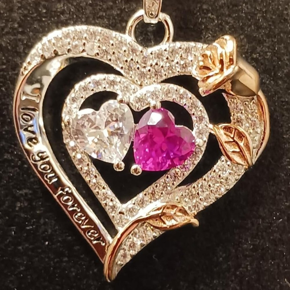 Sterling Silver Rose Heart Birthstone Necklace